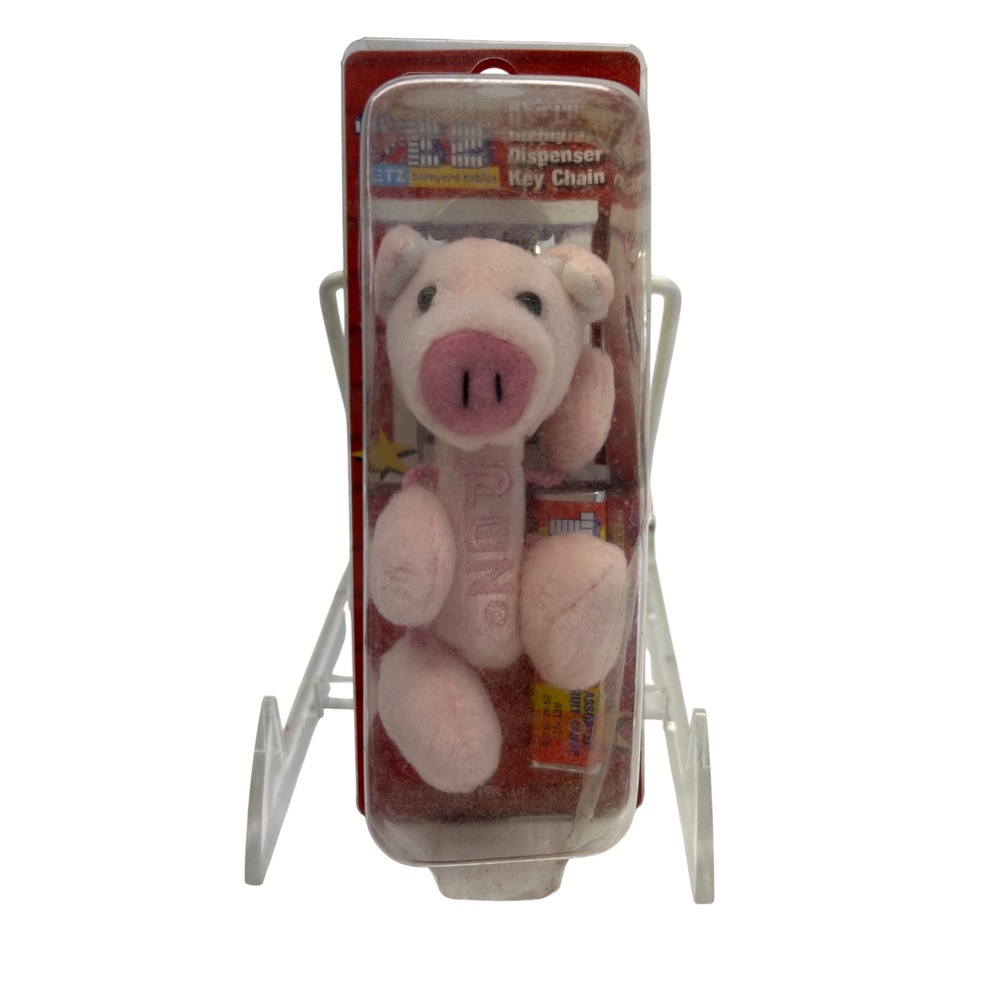 VTG PEZ Barnyard Buddies Pig Candy Dispenser Keychain with Candy Roll NIB Y2K